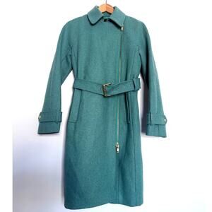 J CREW Melton Wool italian thick zippered belted trench coat jacket